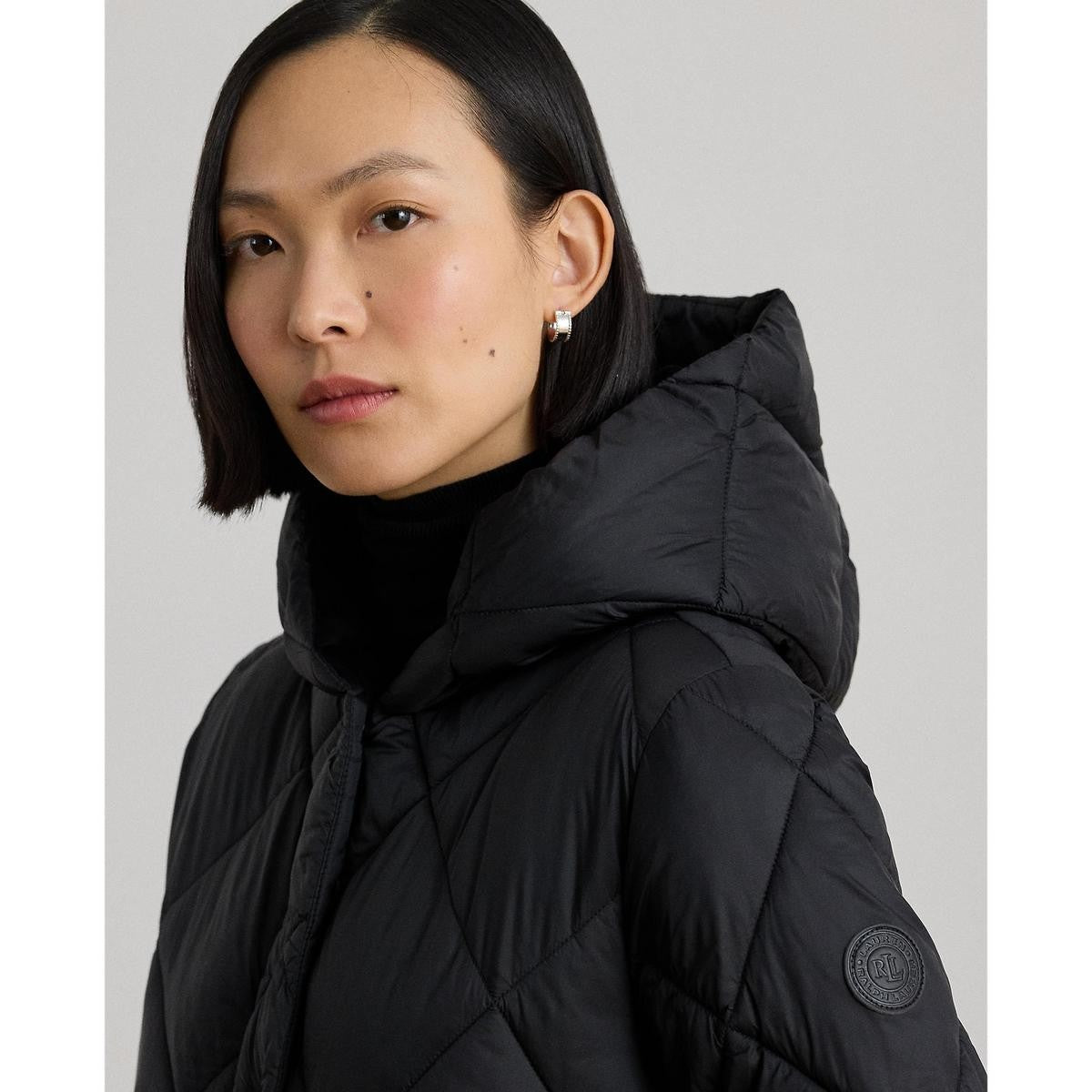 Ralph Lauren Women's Hooded Diamond Quilted Puffer Jacket Coat - Black - M