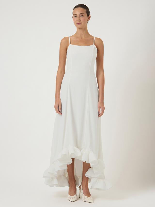 YAS Ruffle Trim Sleeveless Slim Maxi Wedding Dress - Gardenia Cream - UK 10