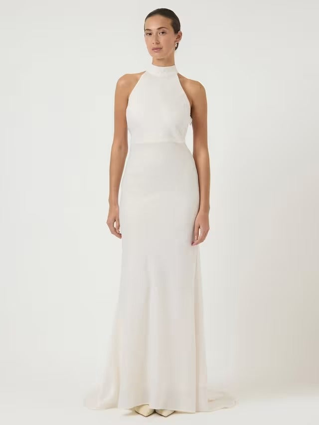 YAS Dottea Halterneck Sheath Sleeveless Wedding Dress - White - UK Size 10