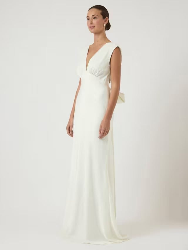 YAS Dottea Bow Back Sleeveless Sheath Maxi Wedding Dress - White - UK 10