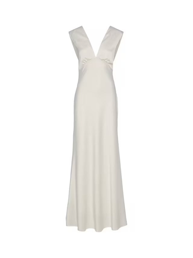YAS Dottea Bow Back Sleeveless Sheath Maxi Wedding Dress - White - UK 10