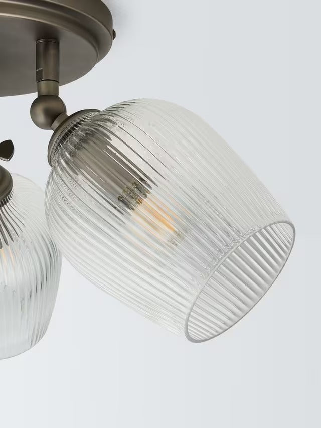 John Lewis Fulbrook 3 Dimmable Reeded Glass Shade Ceiling Spotlight - Clear