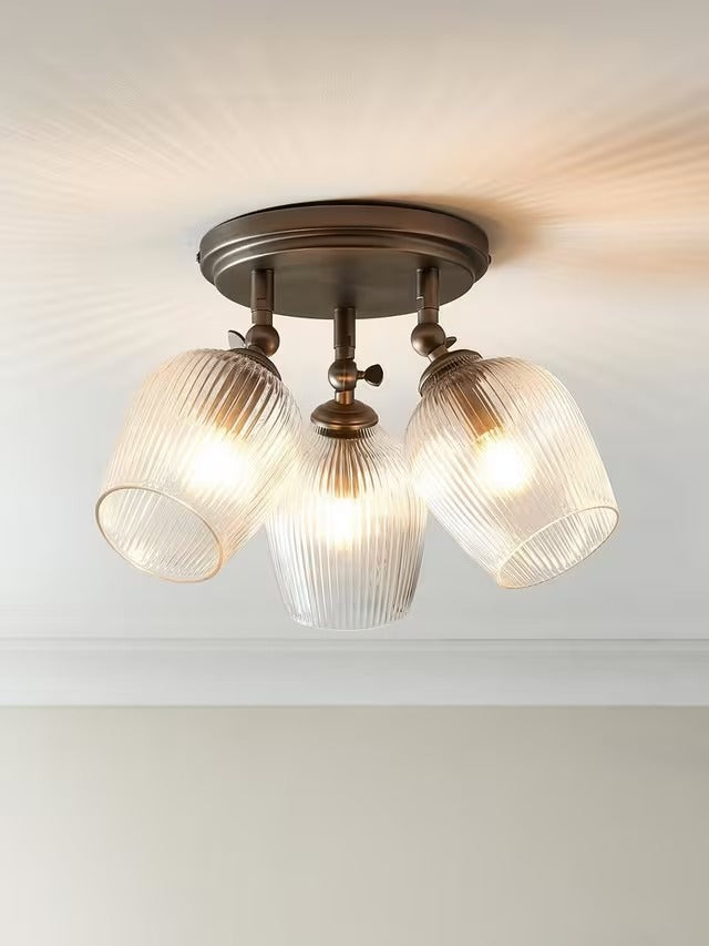 John Lewis Fulbrook 3 Dimmable Reeded Glass Shade Ceiling Spotlight - Clear