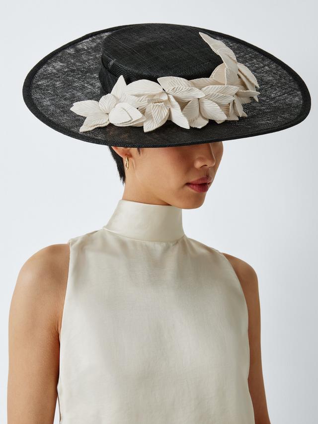 John Lewis Camille Medium Floral Boater Syle Fascinator - Leather- Black
