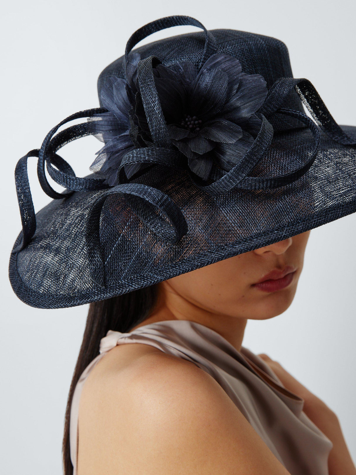 John Lewis Heather Wide Brim Floral Women’s Occasion Hat - Navy - One Size