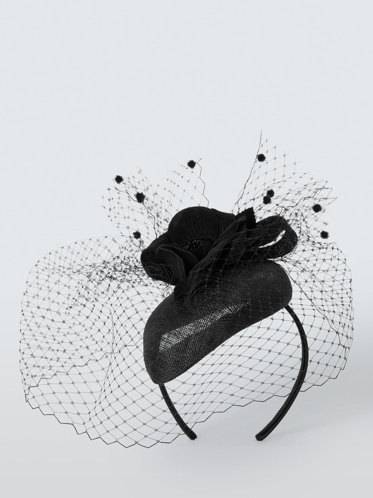 John Lewis Ambrose Race Day Wedding Floral Veil Beret Fascinator - Black