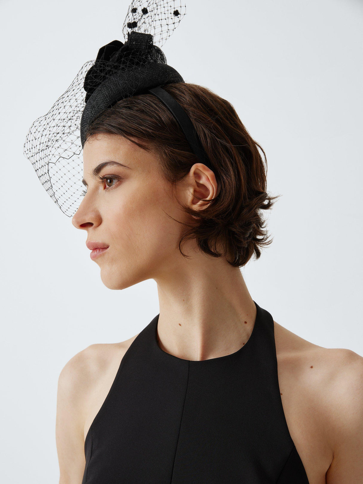 John Lewis Ambrose Race Day Wedding Floral Veil Beret Fascinator - Black