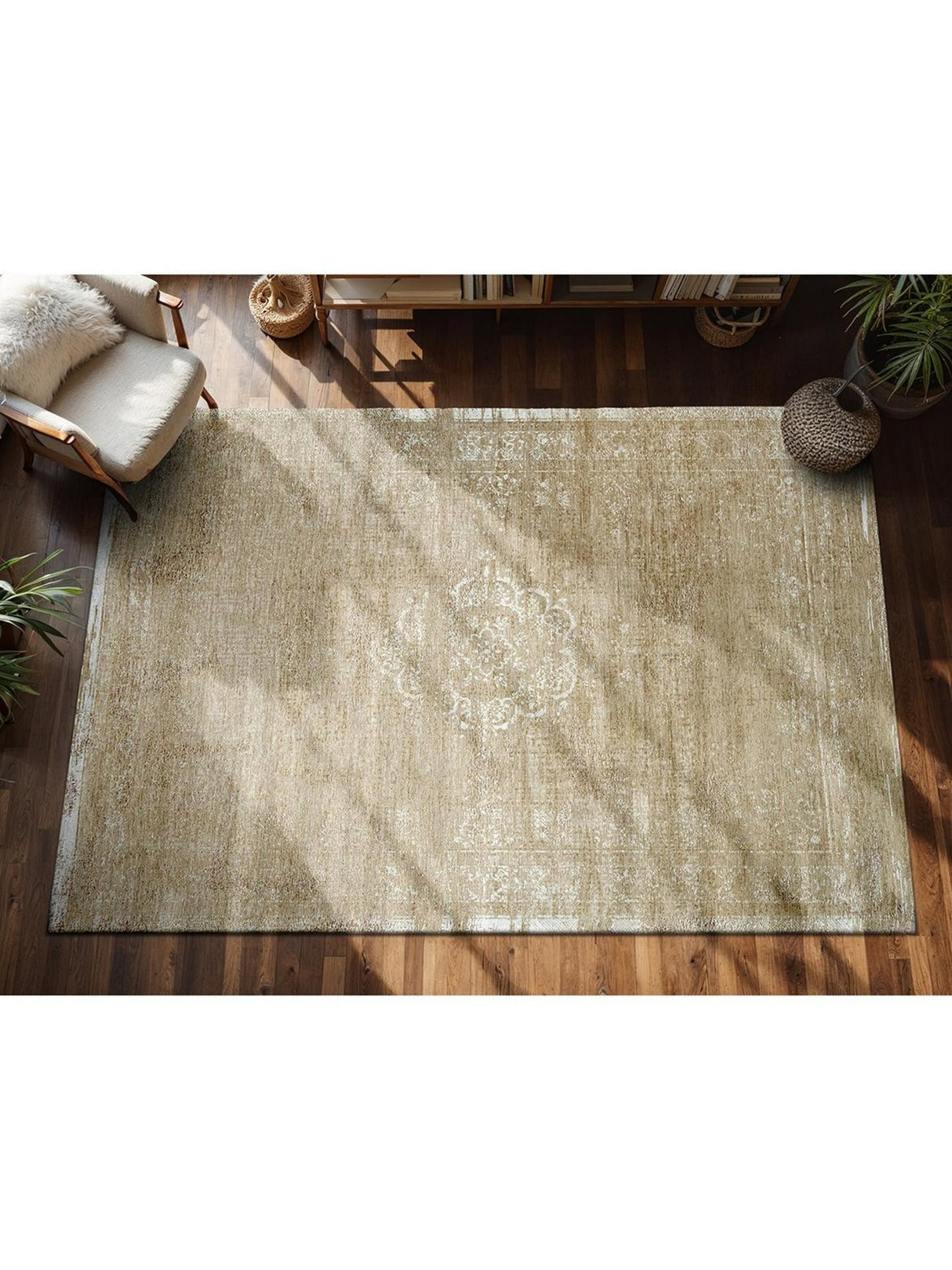 Louis De Poortere Medallion Abstract Traditional Rug 240x170cm - Milk Curry