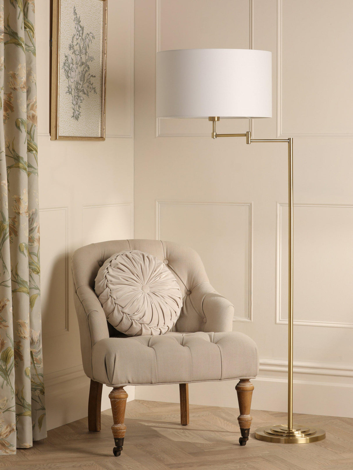 Laura Ashley Marlowe Adjustable Swing Arm Deco Floor Lamp - Antique Brass A