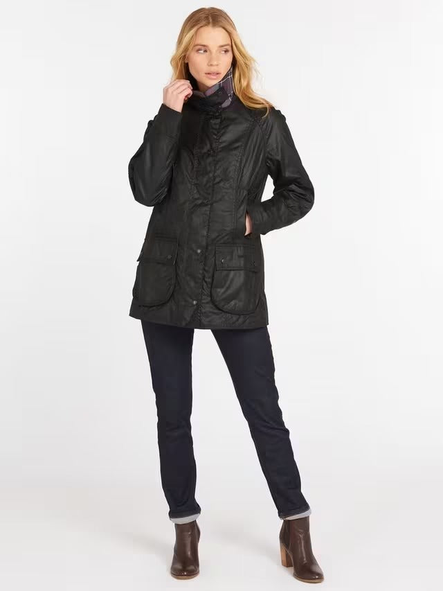 Barbour Women's Beadnell Classic Country Style Waxed Jacket - Black - UK 6