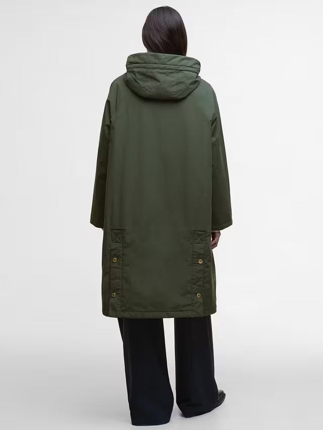 Barbour Womens Catalina Showerproof Hooded Knee Length Jacket - Olive - UK 8