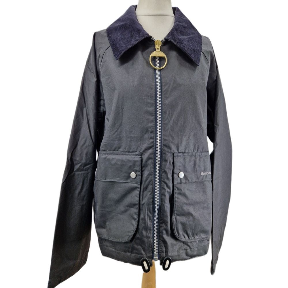 Barbour Marron Women’s Waxed Cotton Cord Collar Short Jacket - UK 14 Black