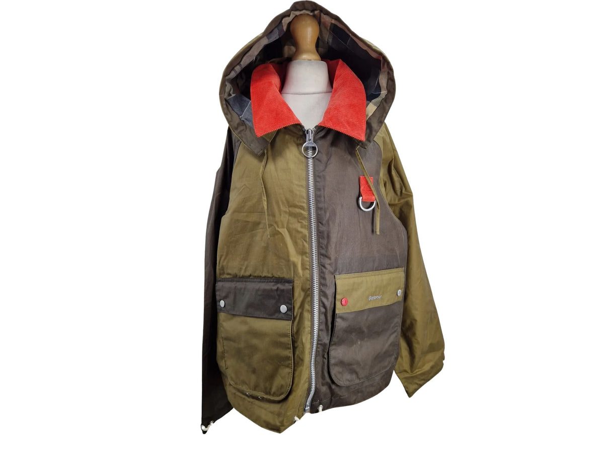 Barbour Drew Waxed Cotton Colour Block Women's Jacket - UK 18 - Brown Multi
