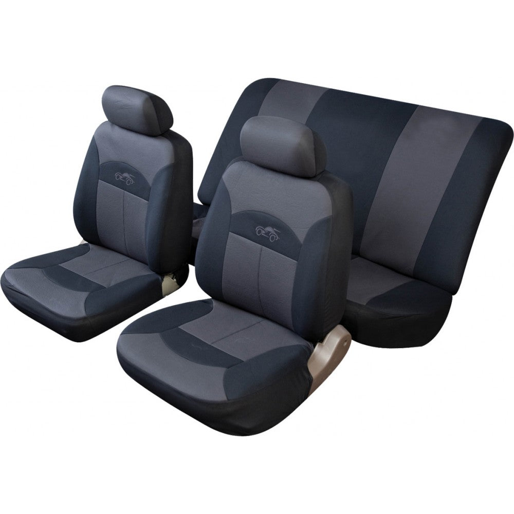 Cosmos 14002 Front and Rear Universal Fit Car Seat Cover - Grey/Black