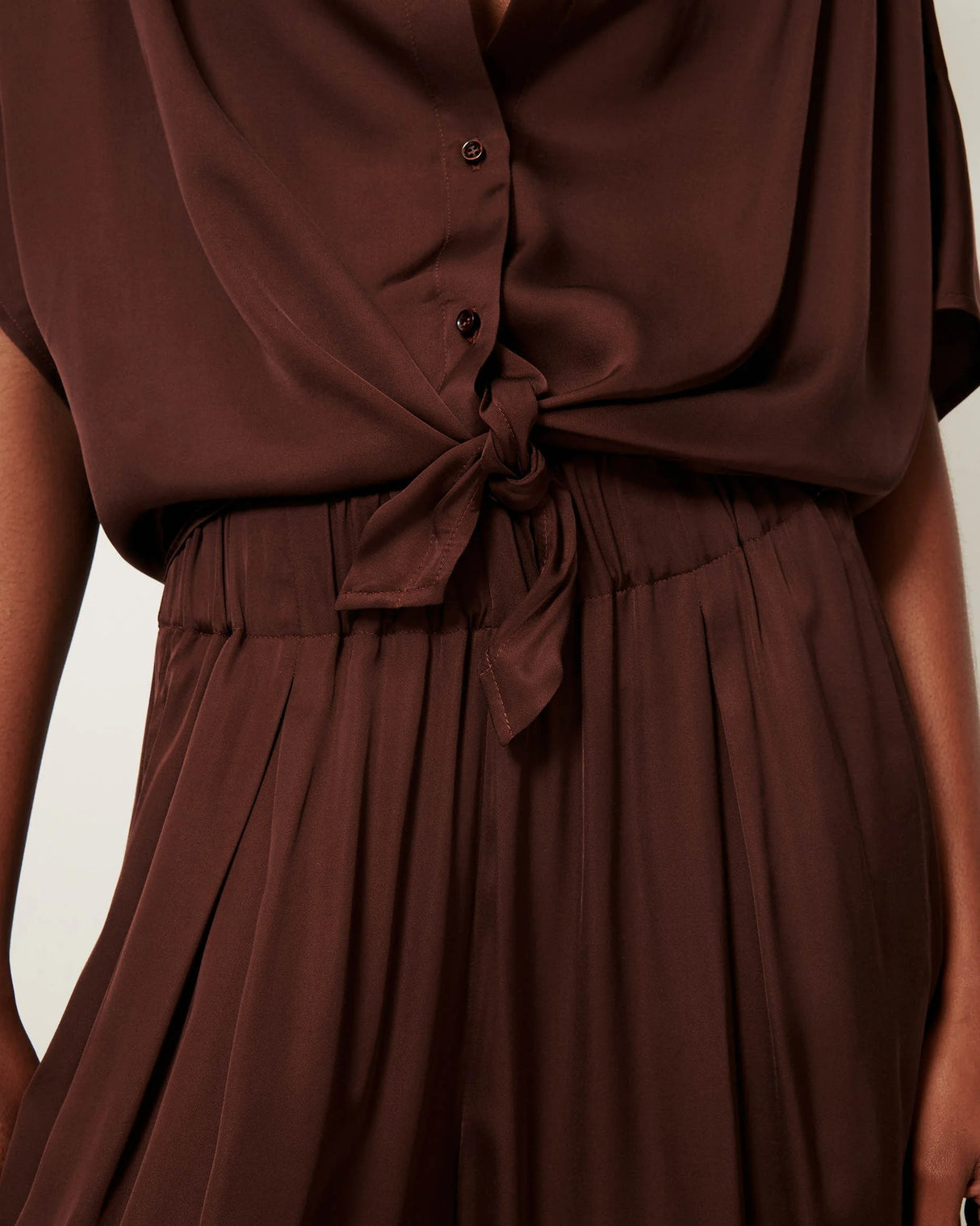 Sessun Women's Alfassa Night Tie Front Blouse Shirt - Brown/Moka - Medium