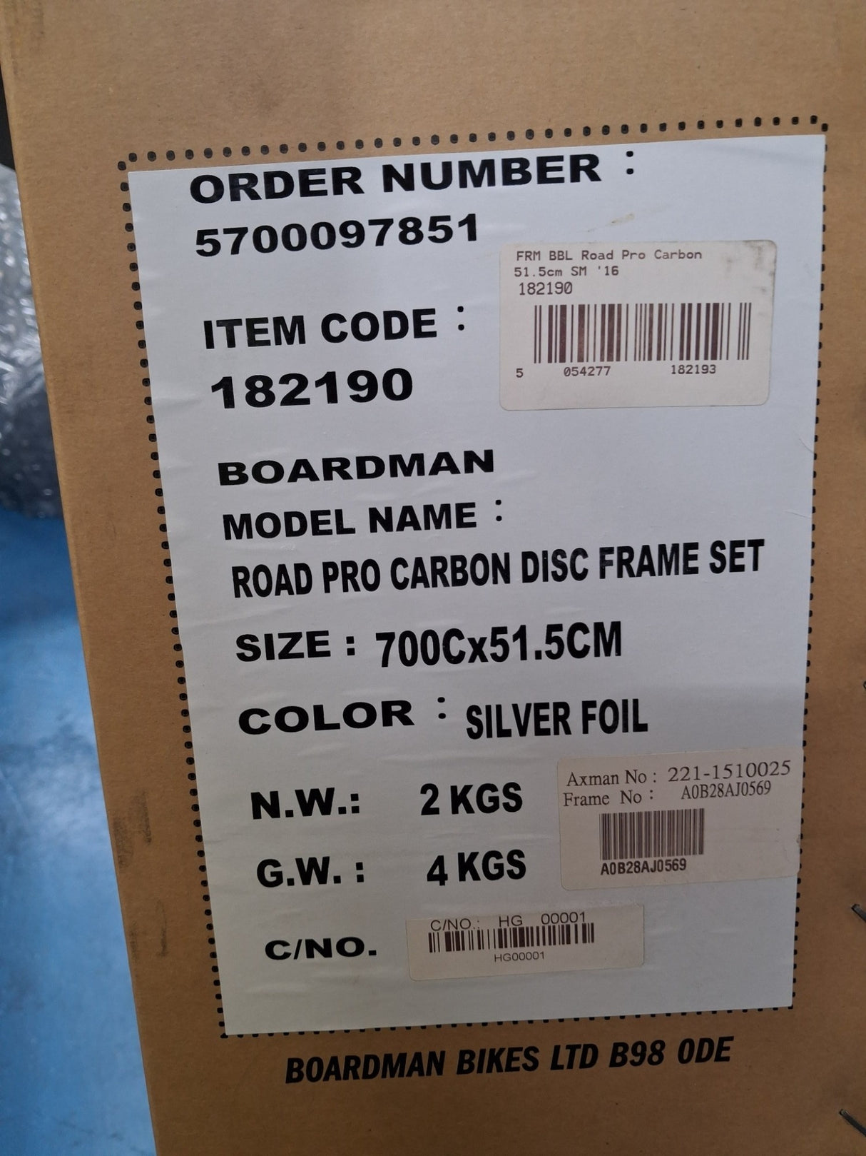 Boardman Road Pro Disc 700c Carbon Bike Frame - Silver/Green - 51.5cm Small