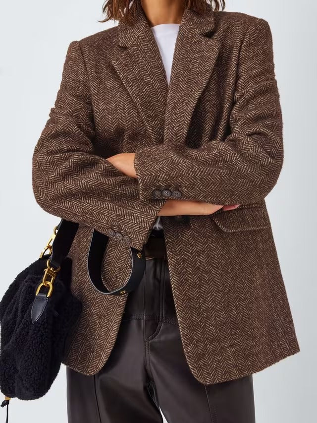 AND/OR Women's Single Button Regular Fit Herringbone Blazer - Brown Size 16