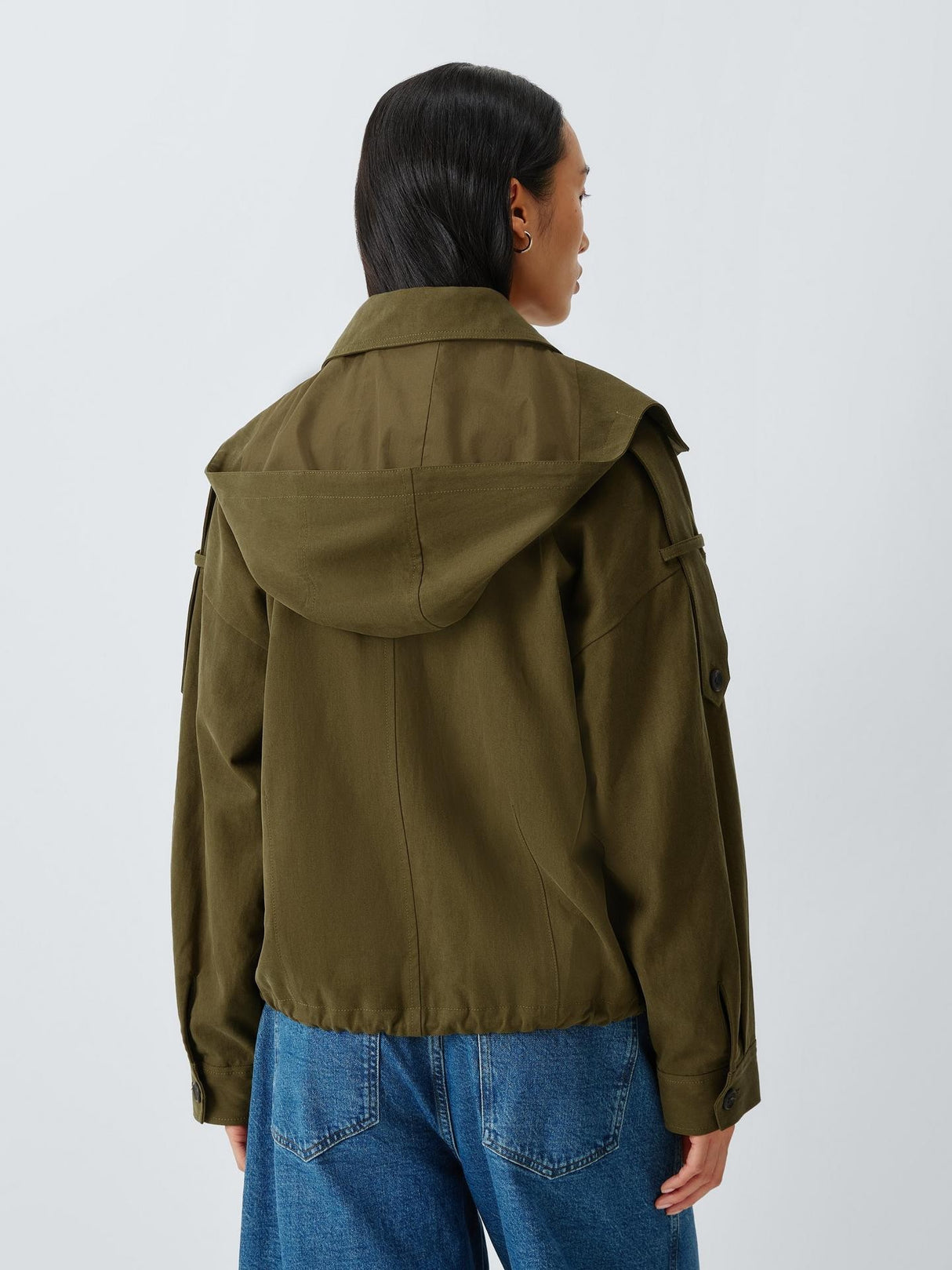 AND/OR Women's Boxy Trench Cotton Blend Short Jacket - Khaki Green - UK 10