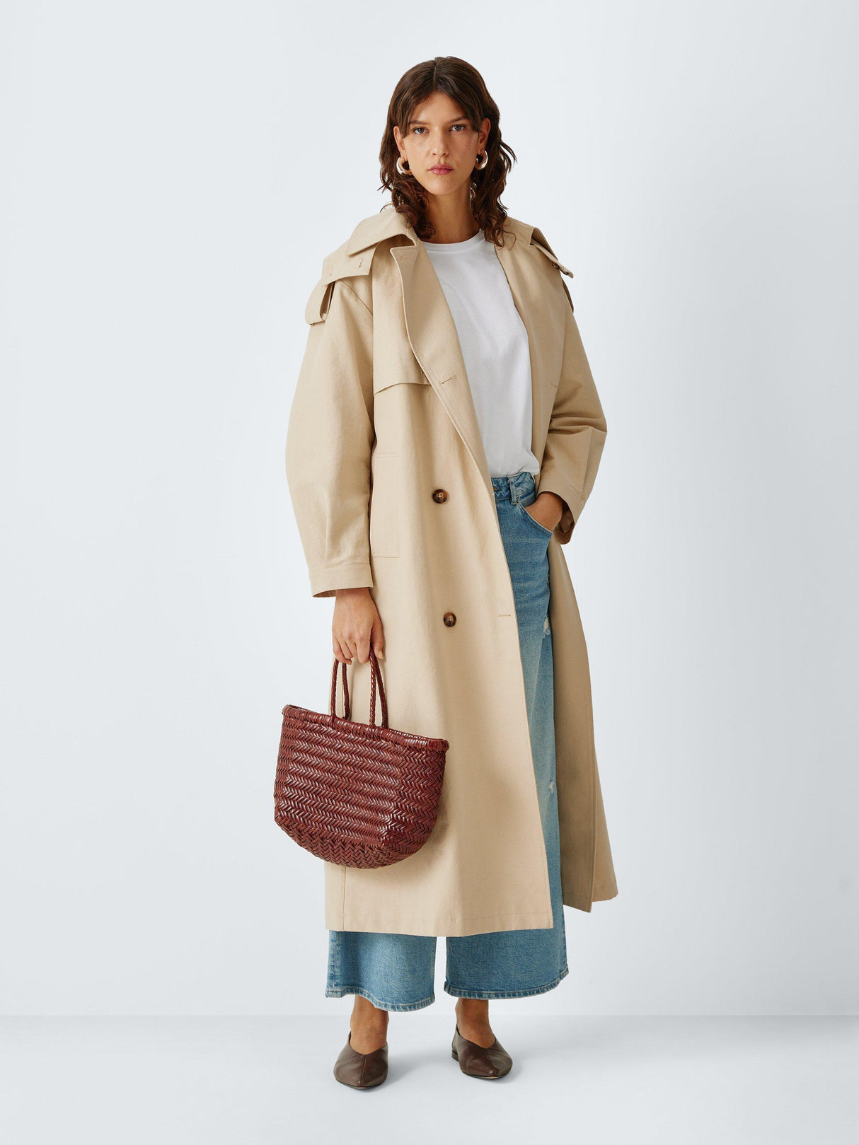 AND/OR Women's Hooded Relaxed Fit Longline Trench Coat - Natural - UK 8