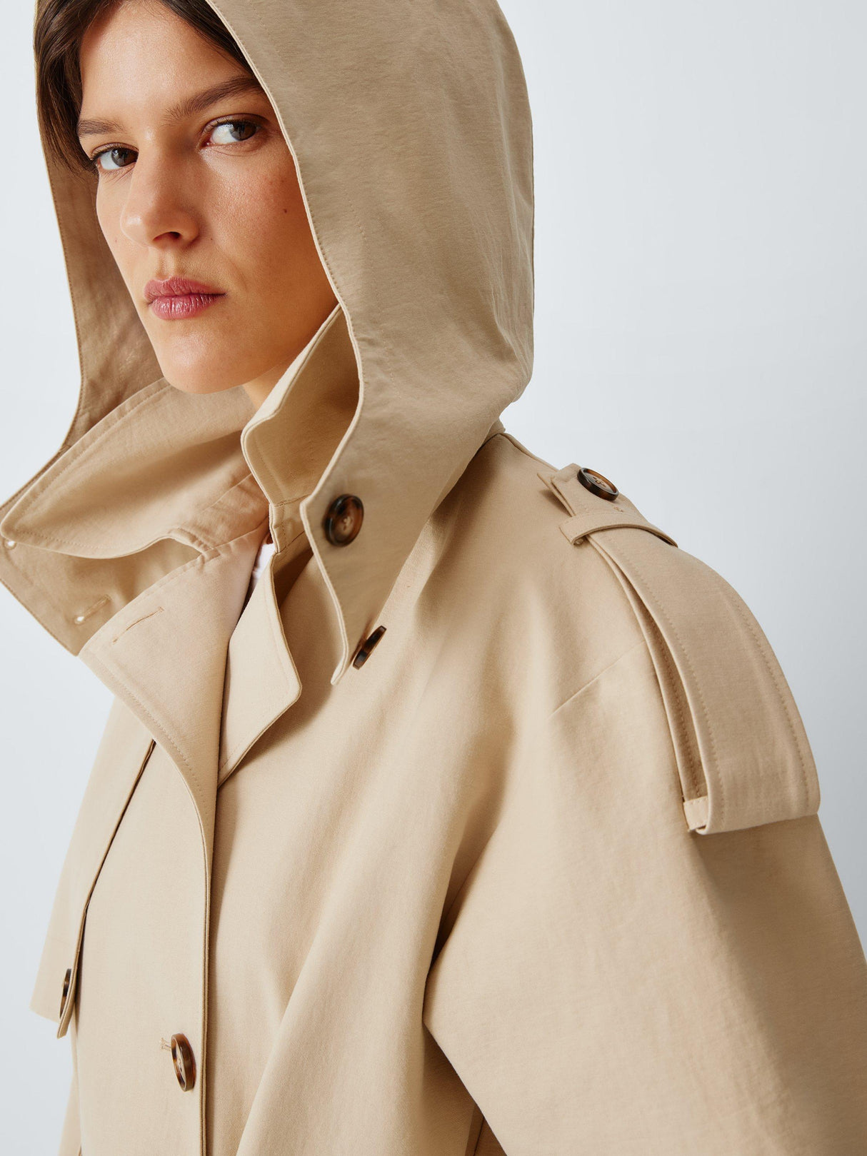 AND/OR Women's Hooded Longline Relaxed Fit Trench Coat - Natural - UK 20