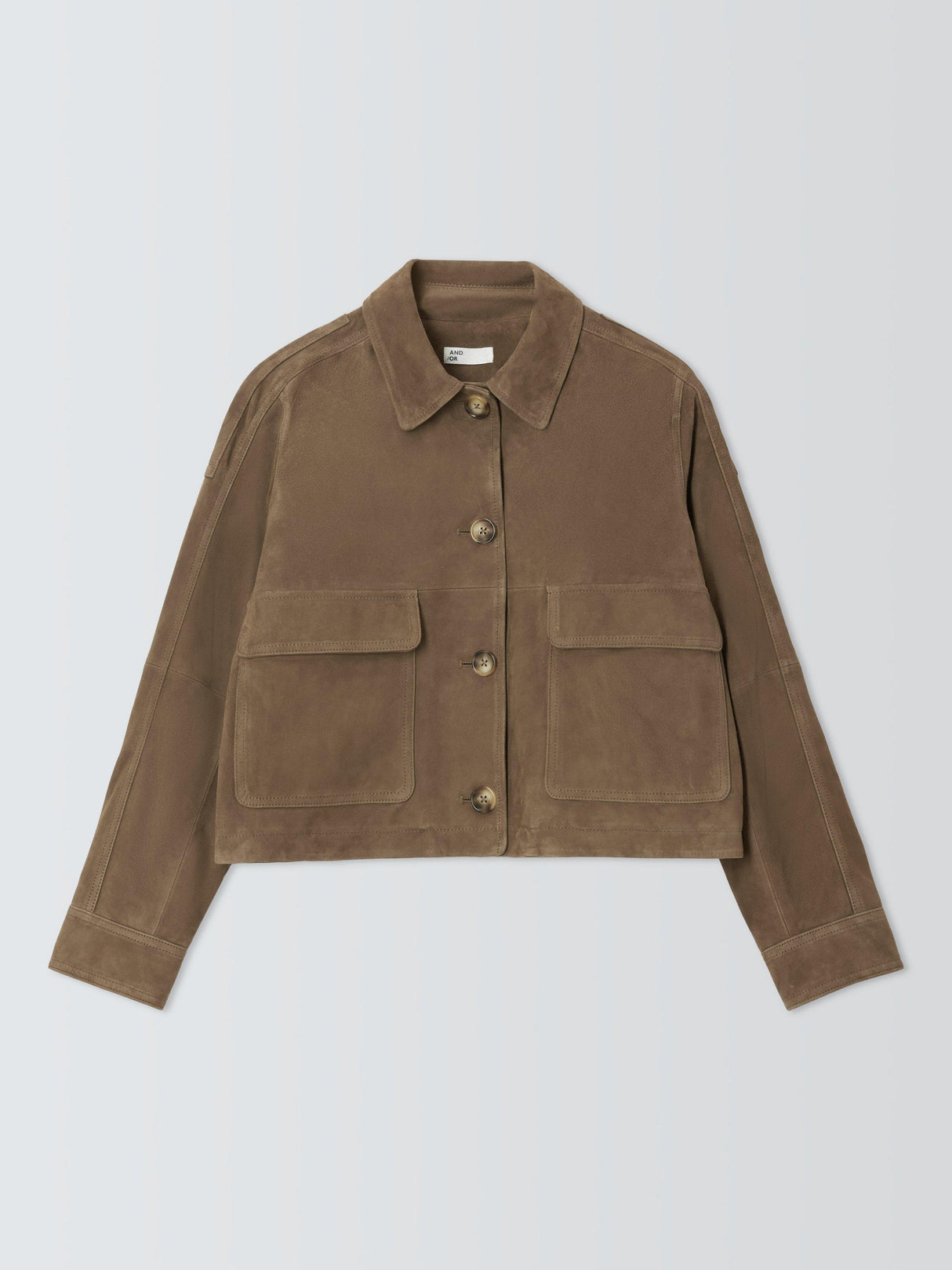 AND/OR Womens Sofia Pure Suede Boxy Short Long Sleeve Jacket - Olive - UK 16