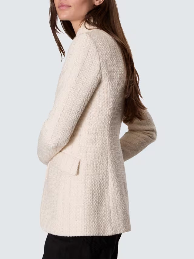 rag & bone Women's Slade High Neck Tweed Button Up Cotton Coat - White UK 8