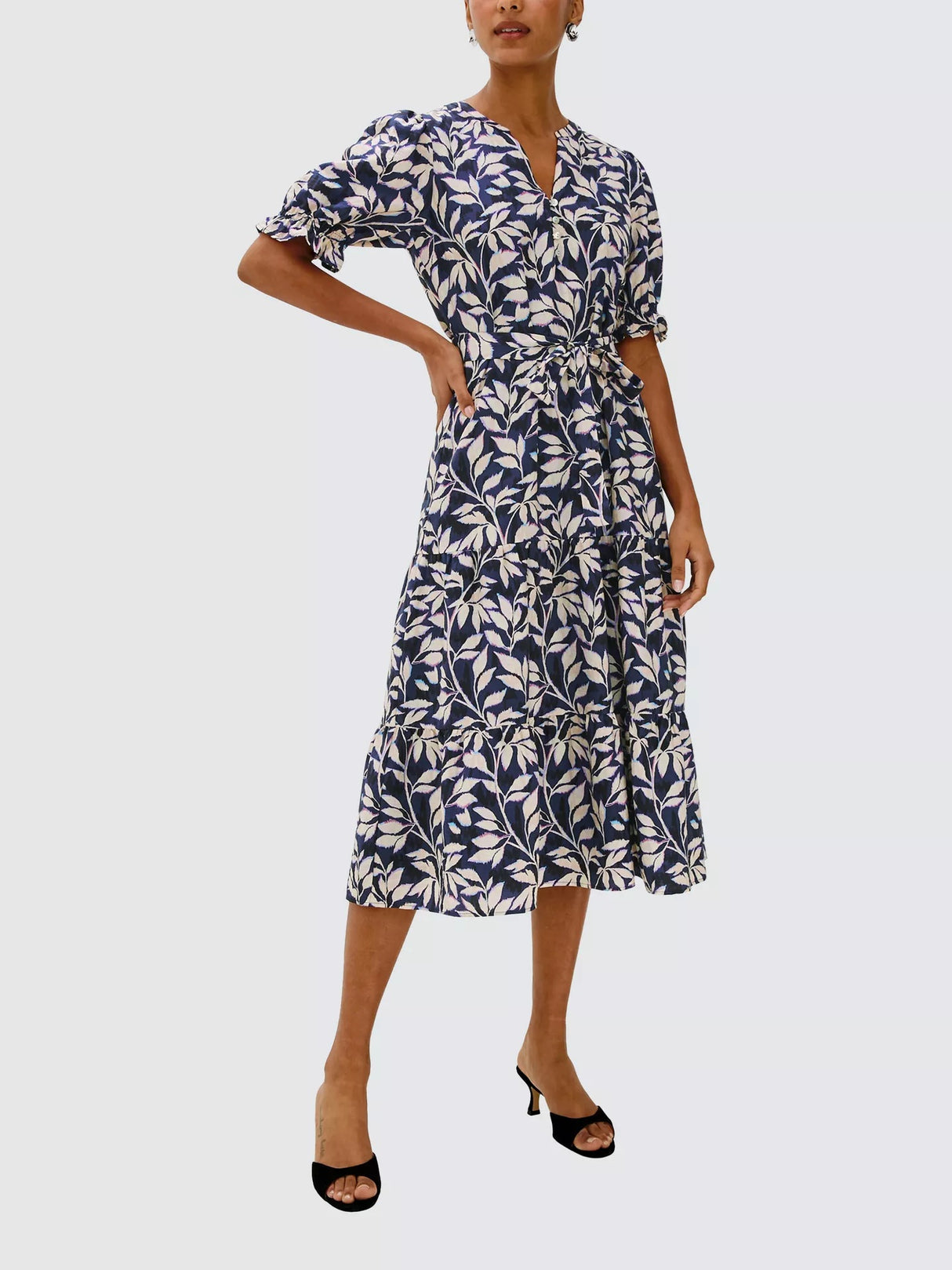 Rails Eliana Leaves Women's Elbow Length V-Neck Midi Dress - Navy - Medium