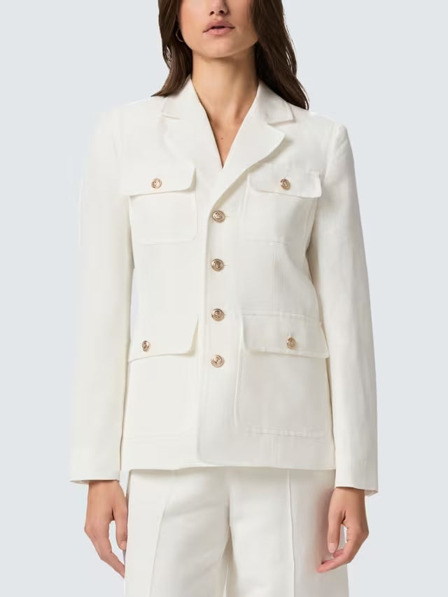 PAIGE Women's Reign Linen Blend Single Breasted White Blazer Jacket - UK 12