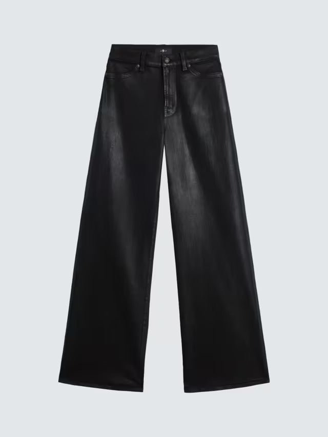 7 For All Mankind Women's Lotta Coated Flared Black Jeans - Size 30/UK 12-14