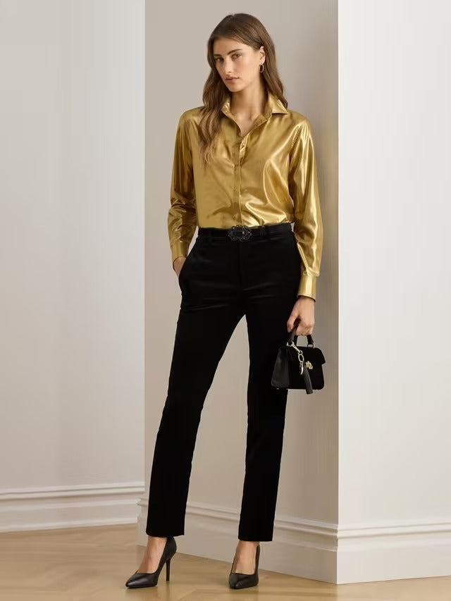Ralph Lauren Womens Lakythia Stretch Velvet Cropped Trousers - Black - UK 10