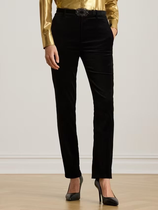 Ralph Lauren Womens Lakythia Stretch Velvet Cropped Trousers - Black - UK 10