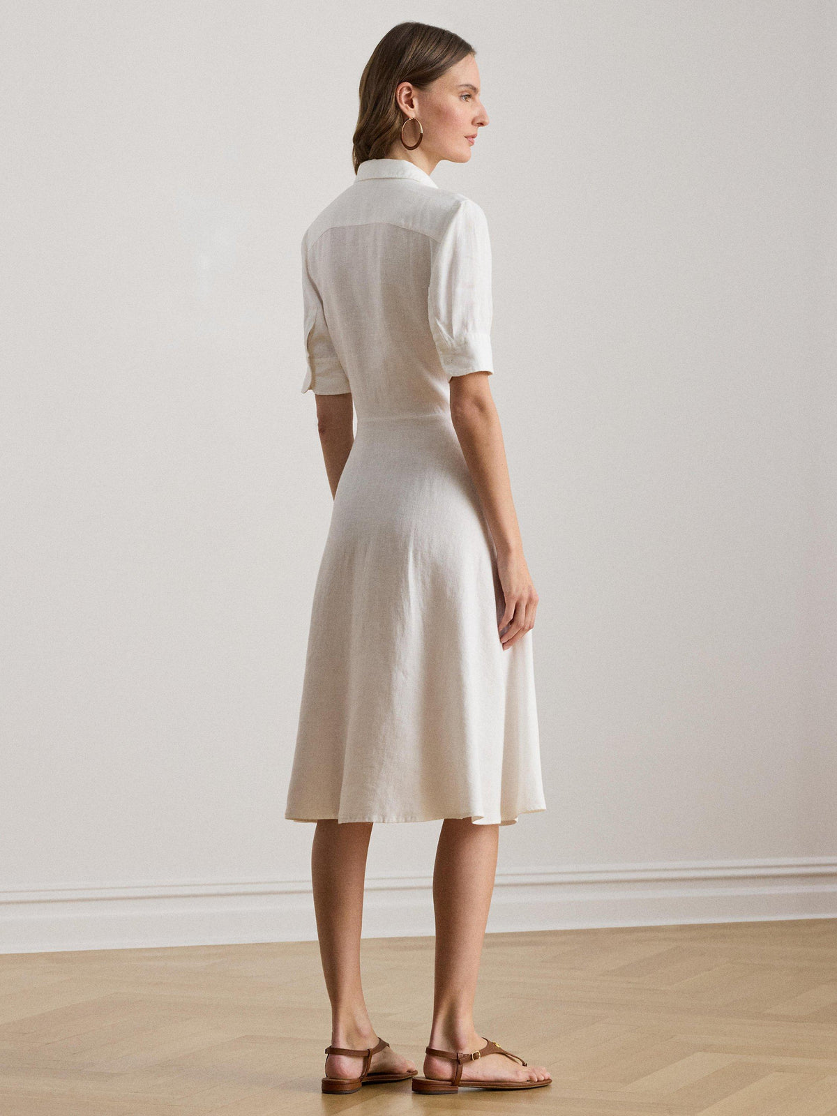 Lauren Ralph Lauren Wakana Linen Short Sleeve Midi Shirt Dress UK 14 - White