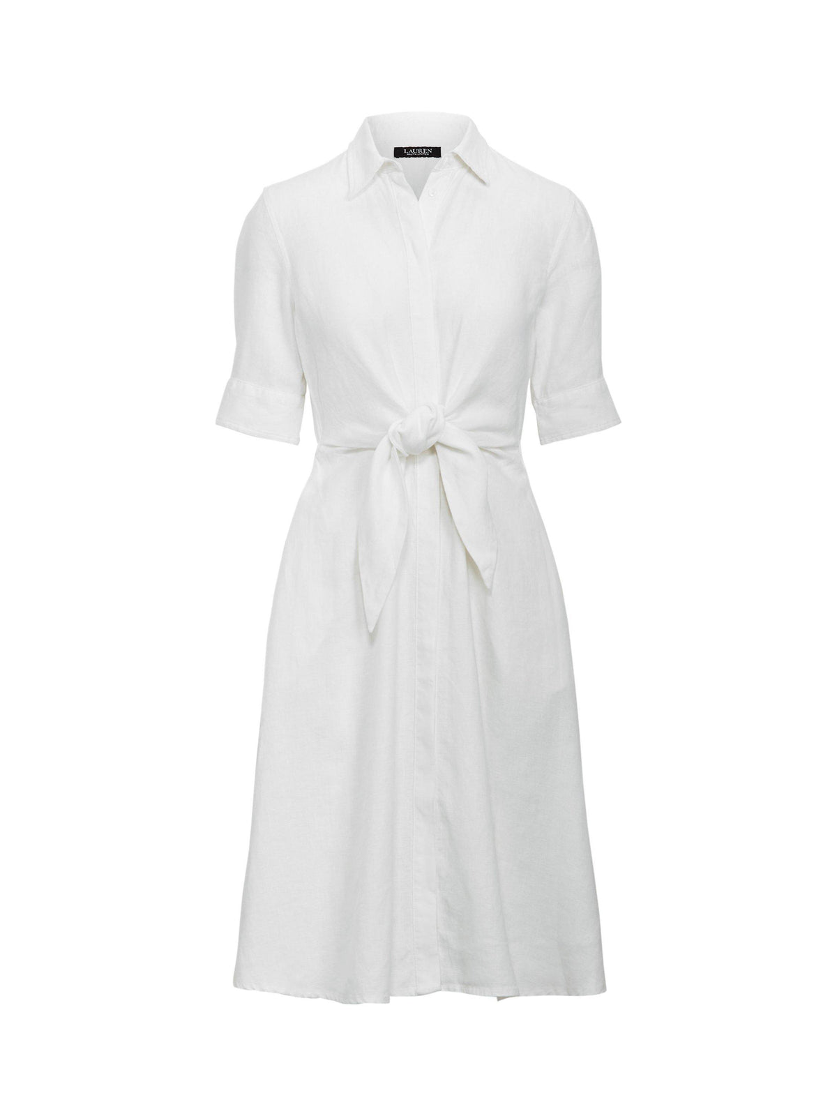Lauren Ralph Lauren Wakana Linen Short Sleeve Midi Shirt Dress UK 14 - White