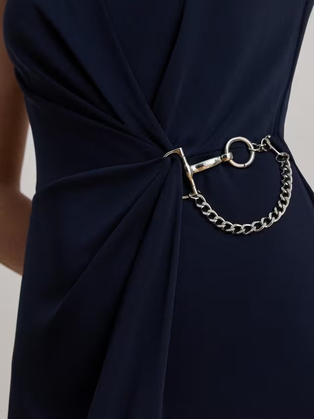 Ralph Lauren Ebrelle Chain Trim Jersey Cap Sleeve Maxi Dress - Navy - UK 6
