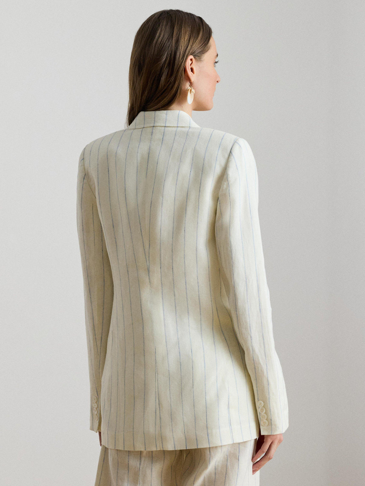 Ralph Lauren Womens Stripe Double Breasted Pure Linen Blazer White/Blue 12UK