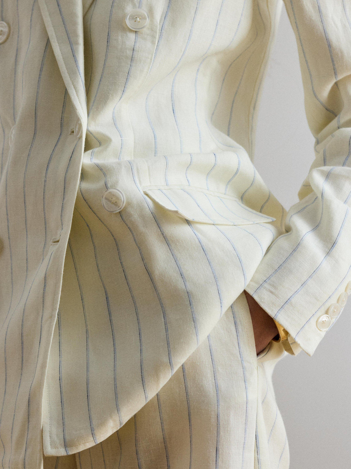Ralph Lauren Womens Stripe Double Breasted Pure Linen Blazer White/Blue 12UK