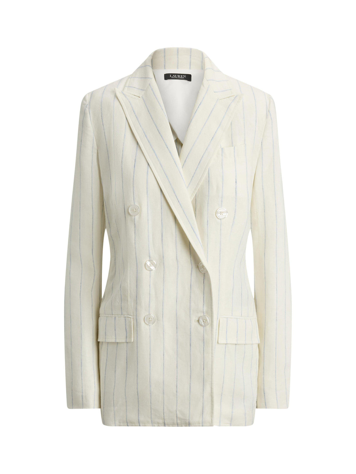 Ralph Lauren Womens Stripe Double Breasted Pure Linen Blazer White/Blue 12UK