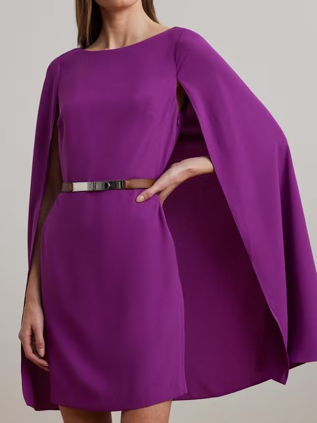 Ralph Lauren Petra Cape Cocktail Party Mini Dress - Purple Dawn - UK 14