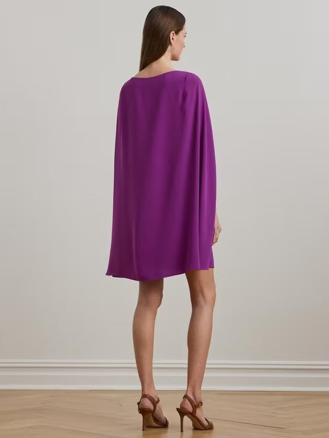 Ralph Lauren Petra Cape Cocktail Party Mini Dress - Purple Dawn - UK 14