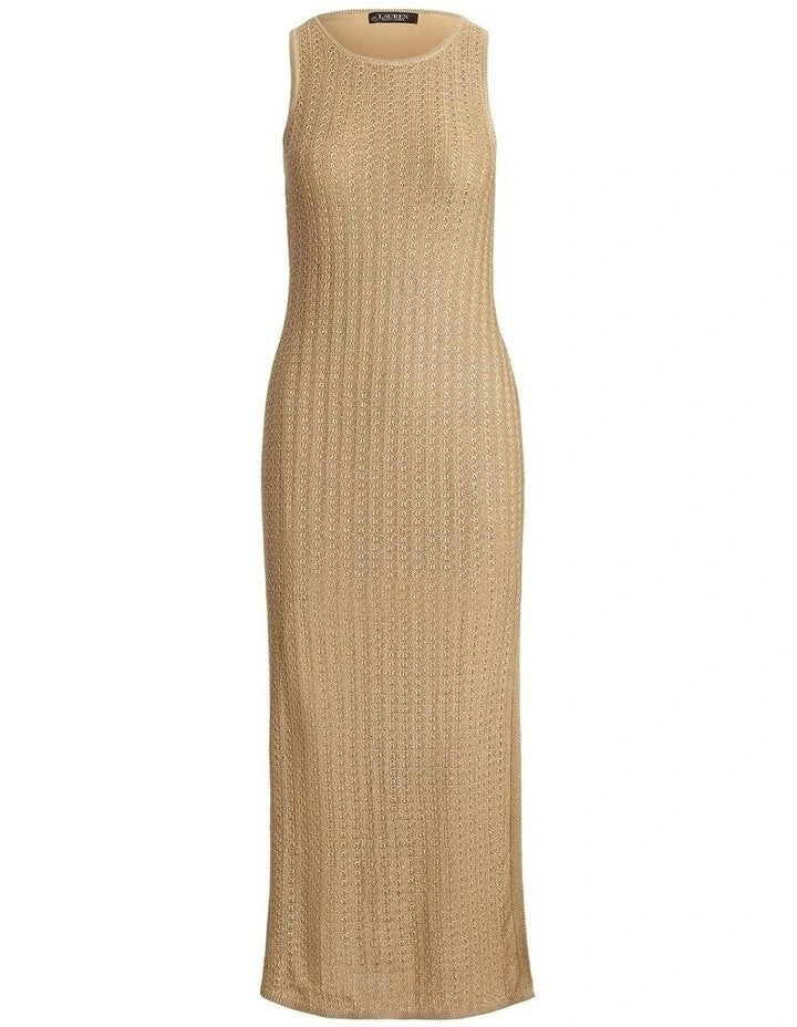 Ralph Lauren Naylin Shimmer Pointelle Knit Linen Rich Dress - Sand - Large