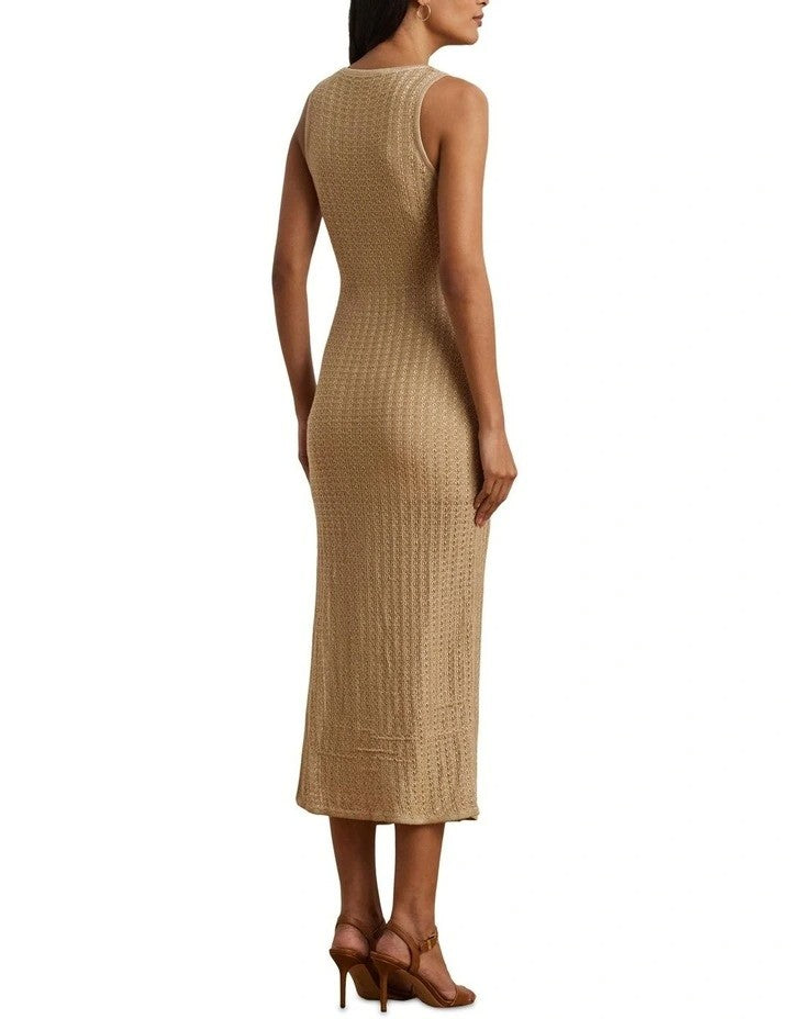 Ralph Lauren Naylin Shimmer Pointelle Knit Linen Rich Dress - Sand - Large