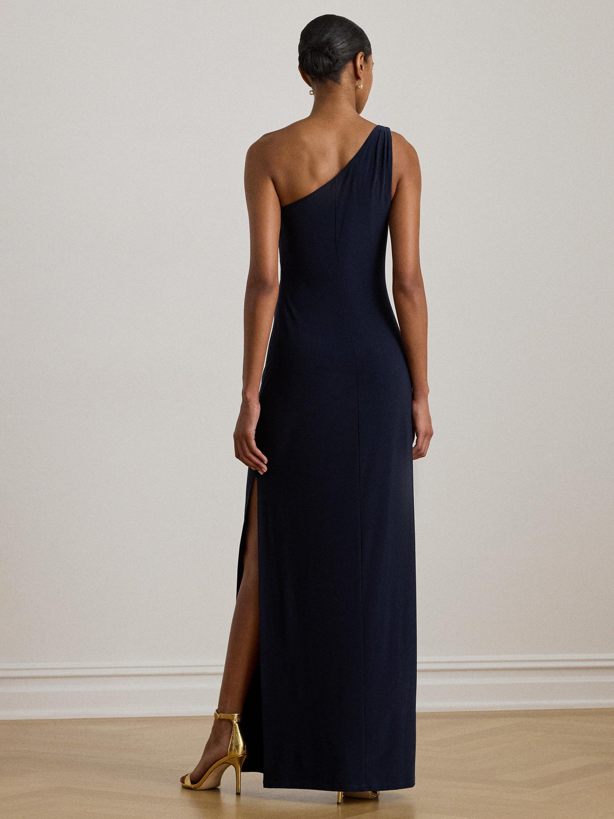 Ralph Lauren Belina One Shoulder Slim Plain Maxi Dress Lighthouse Navy UK 12
