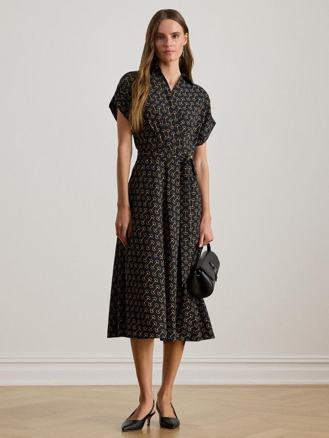 Ralph Lauren Fratillio Short Sleeve Belted Crepe Dress - Dark Navy - UK 6