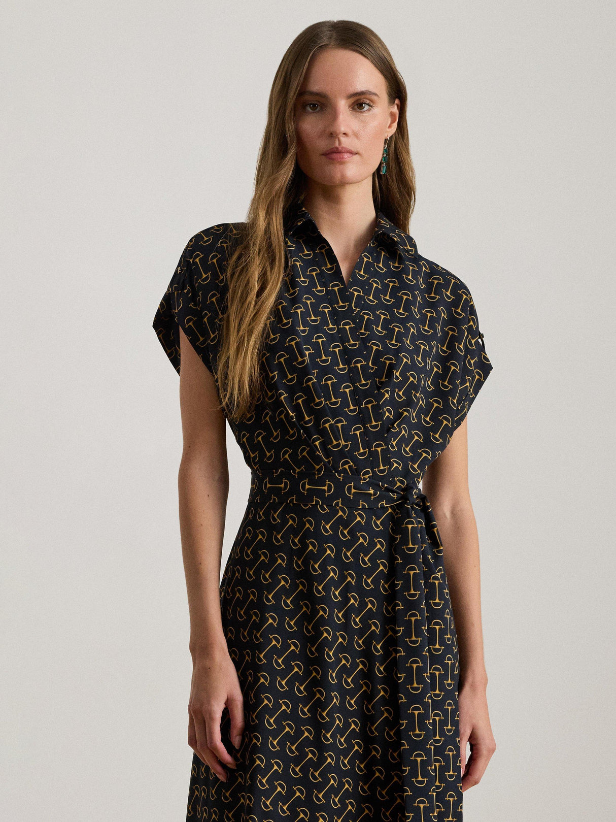 Ralph Lauren Fratillio Short Sleeve Belted Crepe Dress - Dark Navy - UK 6