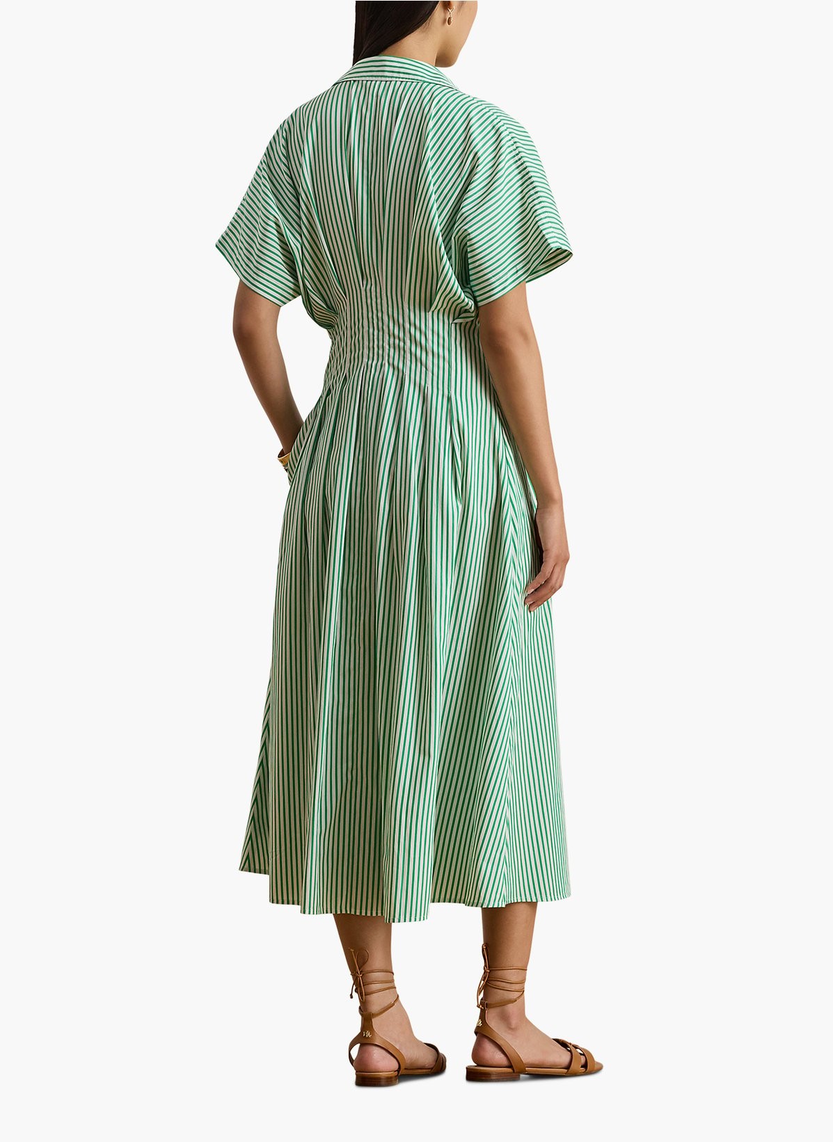 Ralph Lauren Rushanie Day Cotton Flared Midi Dress - Green/White - UK 12
