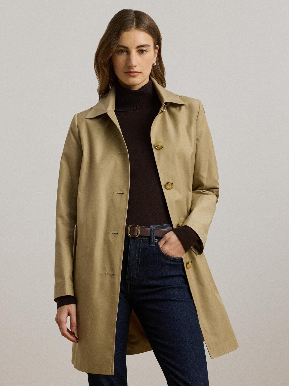 Ralph Lauren Women's Water-Repellent Hooded Balmacaan Coat - Birch Tan - XS