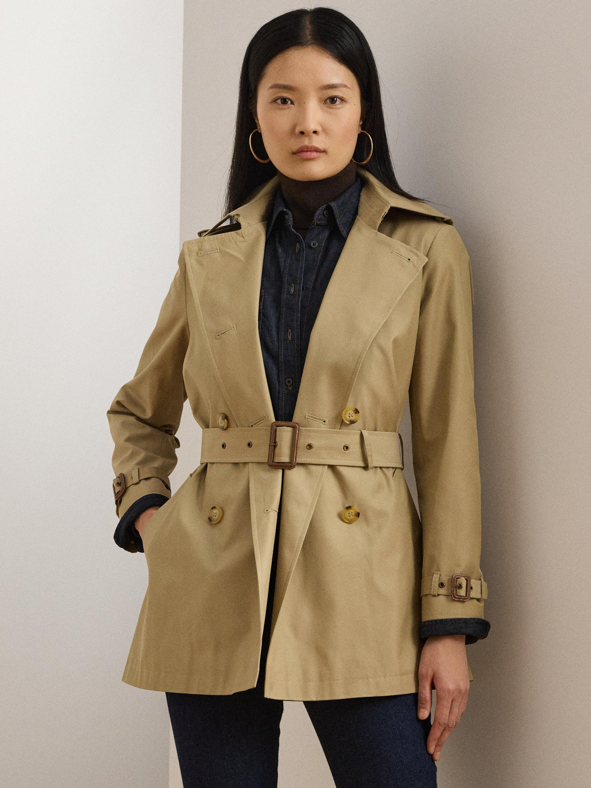 Ralph Lauren Double Breasted Regular Lined Plain Trench Coat - Brown Size XS