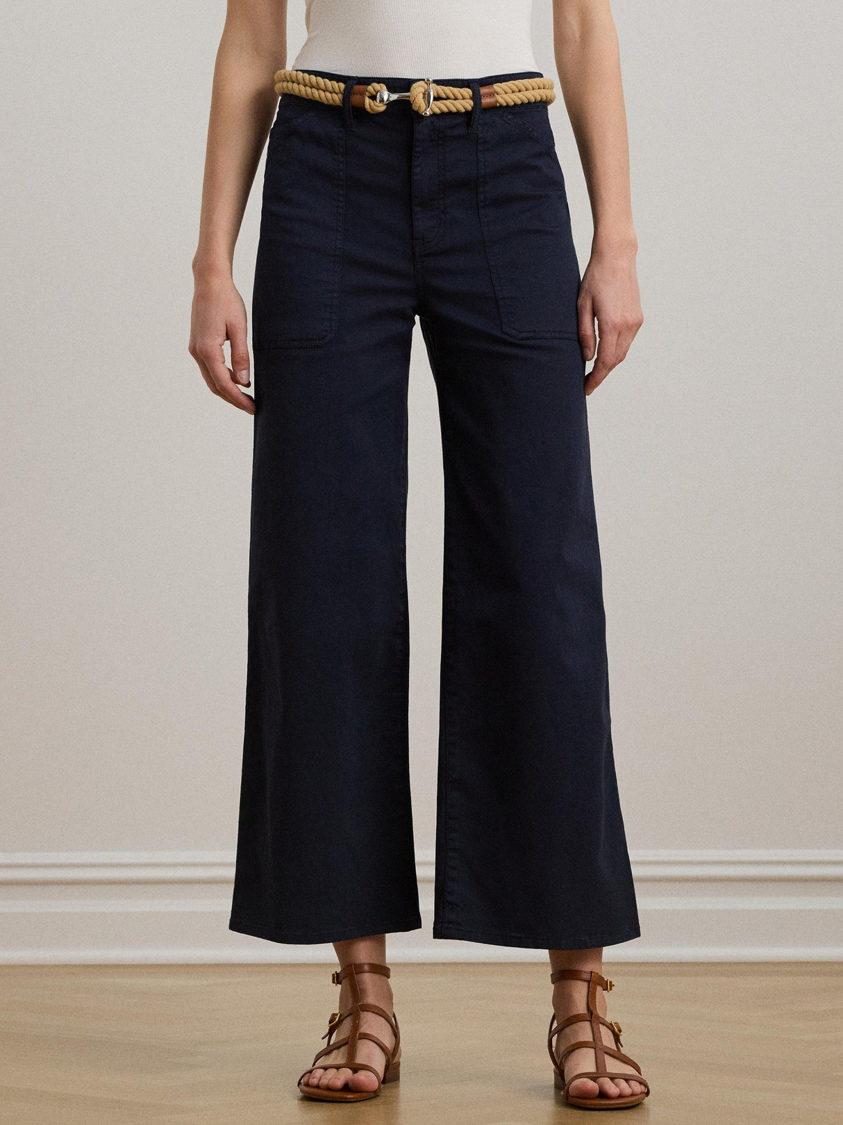 Ralph Lauren Yurshane Stretch Wide Leg Mid Rise Cropped Chinos - Navy UK 12