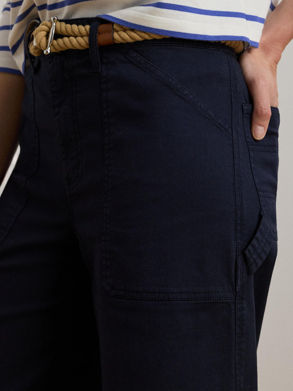 Ralph Lauren Yurshane Stretch Wide Leg Mid Rise Cropped Chinos - Navy UK 12