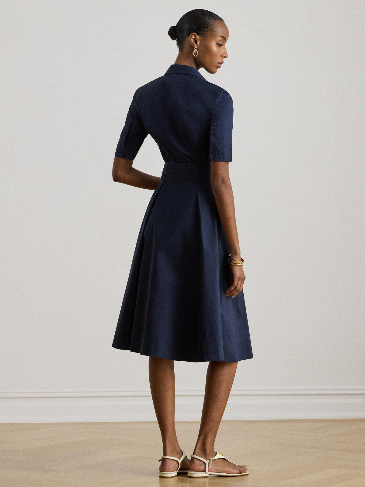 Lauren Ralph Lauren Cotton Blend Belted Shirt Midi Dress UK 14 - Lauren Navy